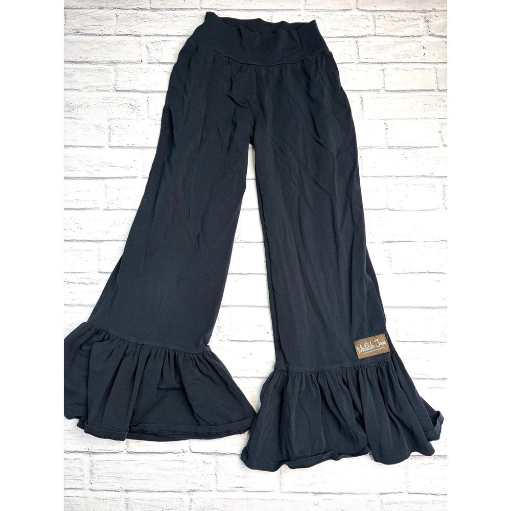 Matilda Jane Womens XS Black Ruffle Bottom Flare Pants Cotton Blend Pull On